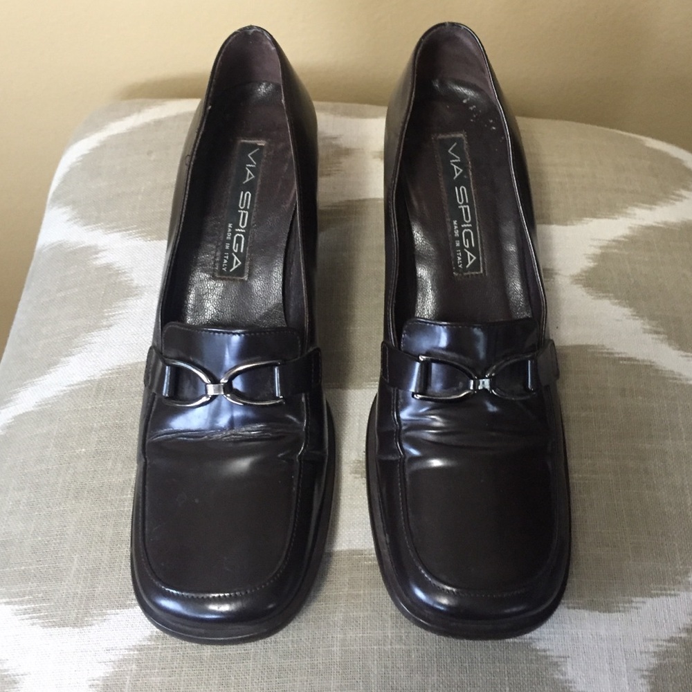 Via Spiga Brown Leather Loafer Pumps Size 8N